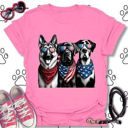 Patriotic Dogs American Flag Sunglasses T-Shirt