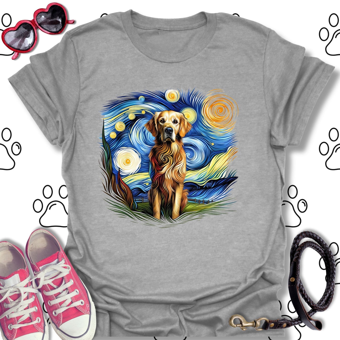 Golden Retriever Starry Night Art T-Shirt