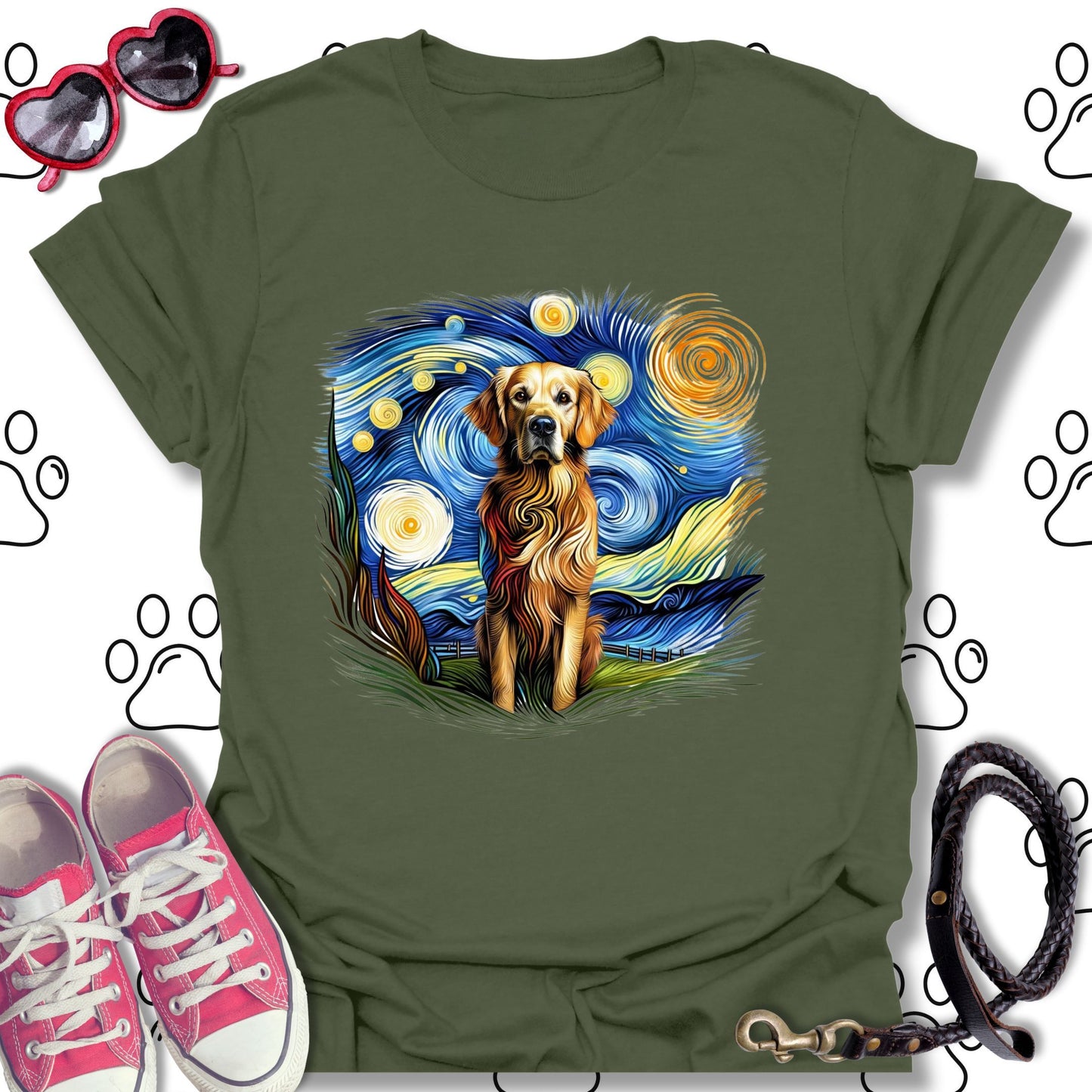 Golden Retriever Starry Night Art T-Shirt