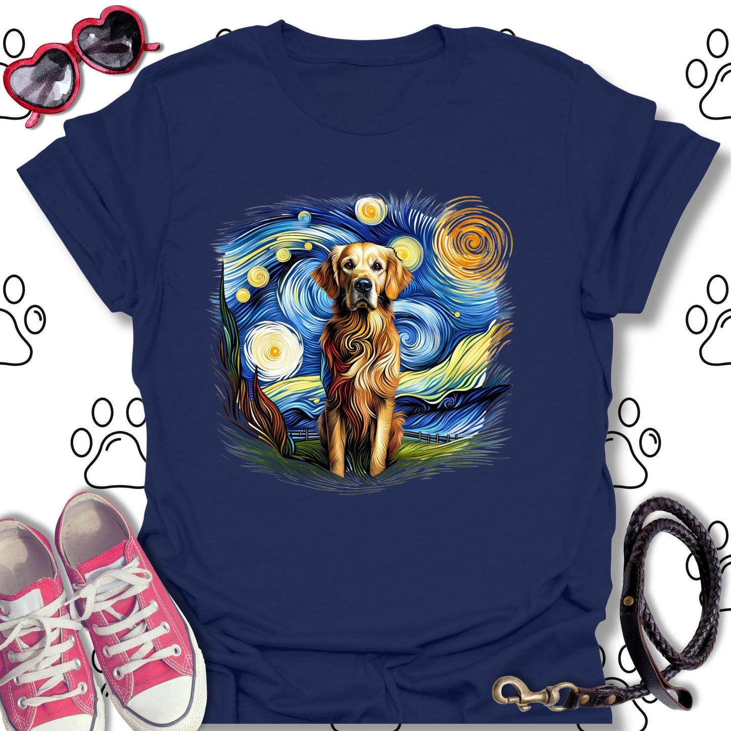 Golden Retriever Starry Night Art T-Shirt