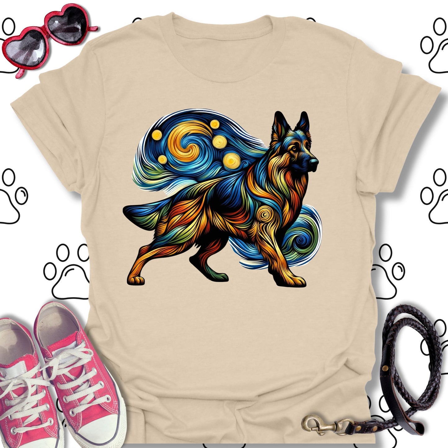 German Shepherd Starry Night T-Shirt