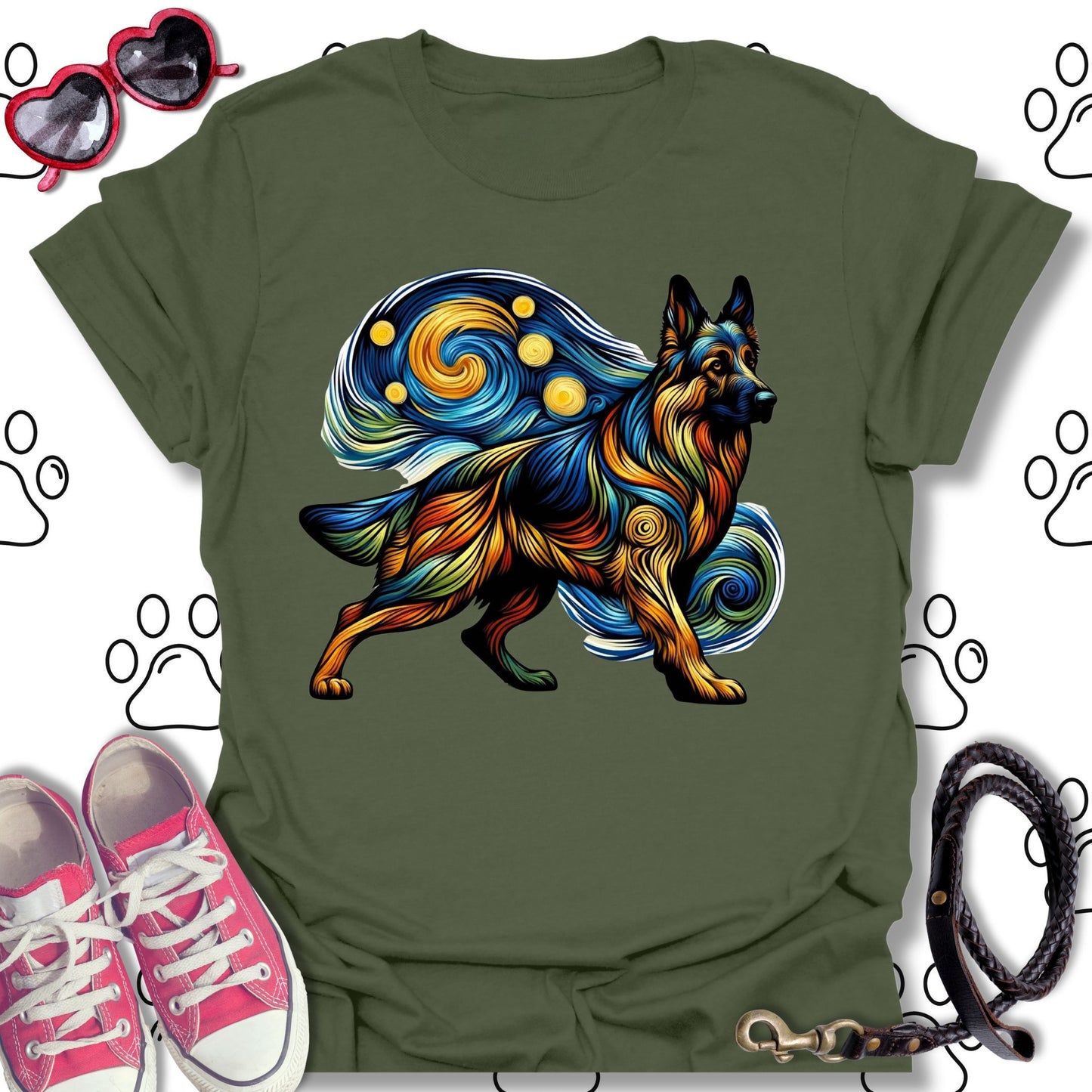 German Shepherd Starry Night T-Shirt