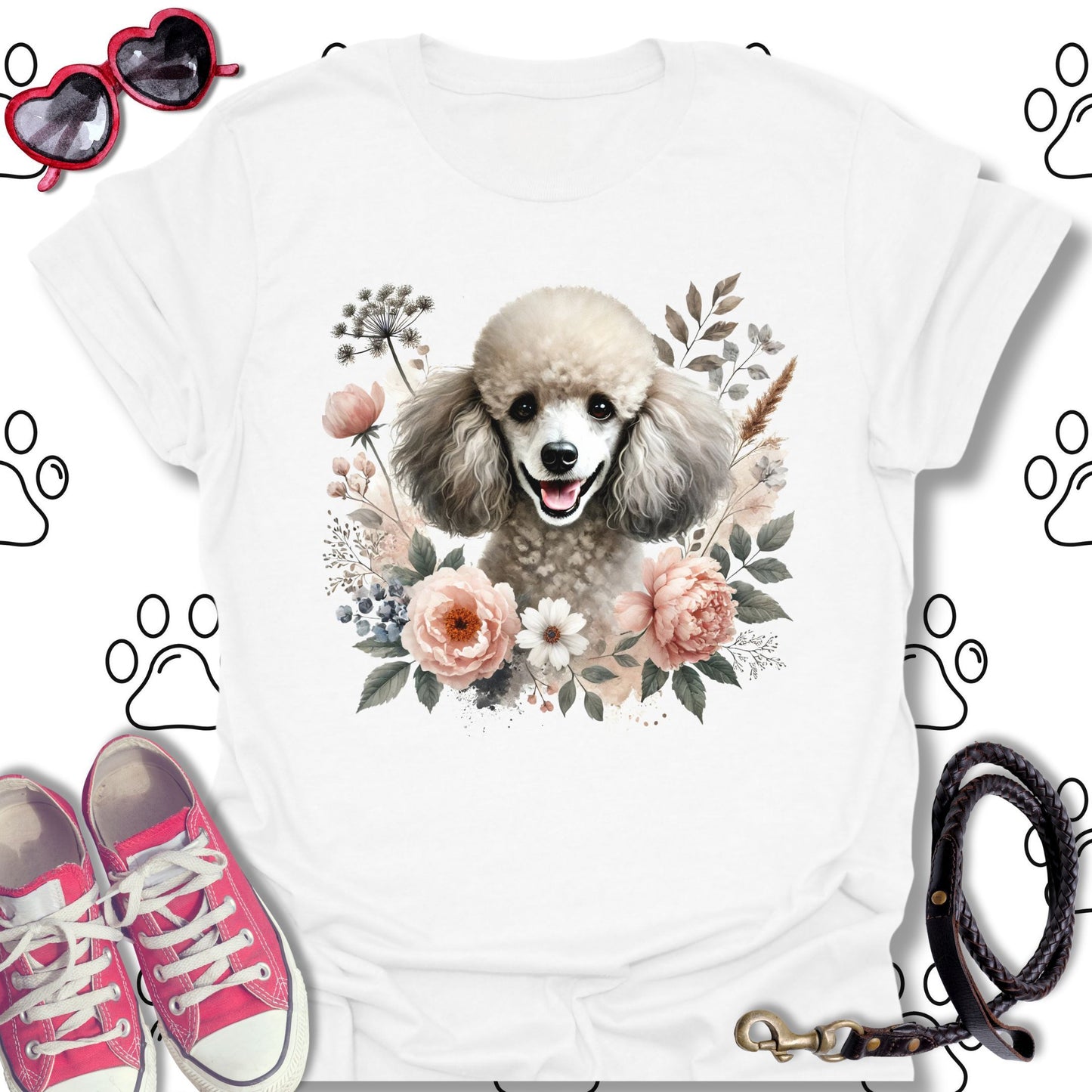Poodle Floral Watercolor T-Shirt