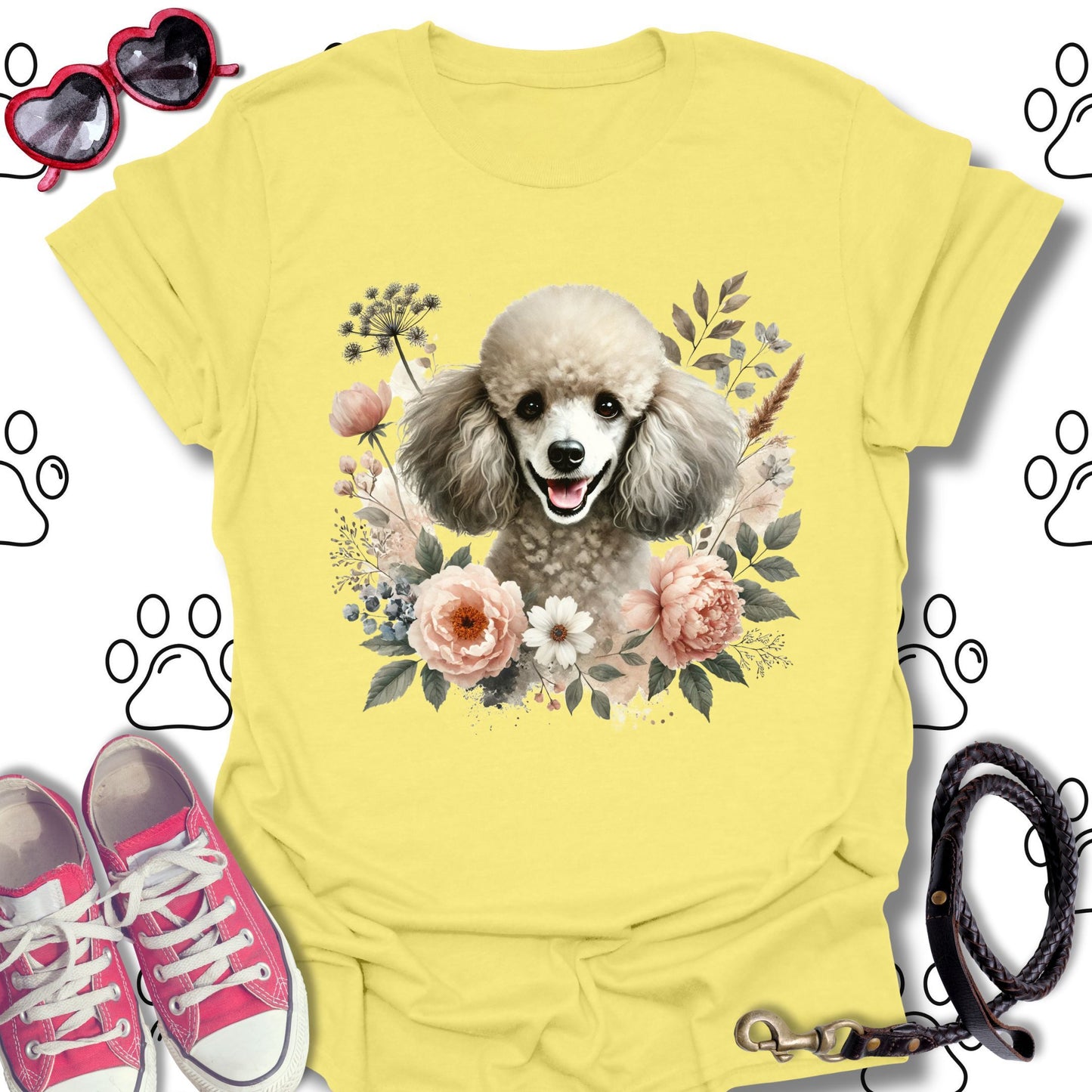 Poodle Floral Watercolor T-Shirt