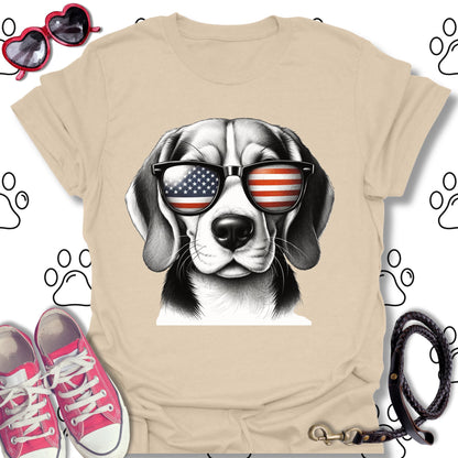 Beagle American Flag Sunglasses T-Shirt