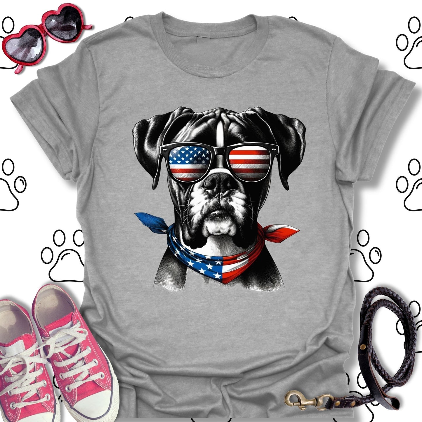 Boxer American Flag Sunglasses T-Shirt