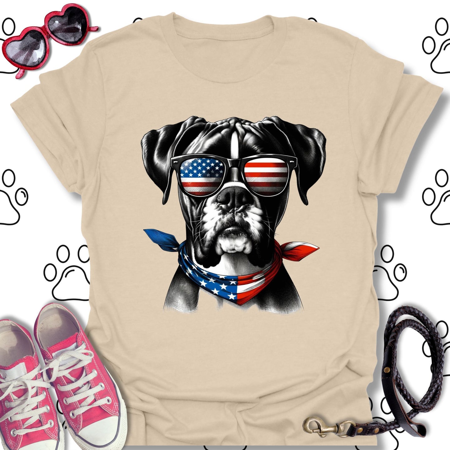 Boxer American Flag Sunglasses T-Shirt