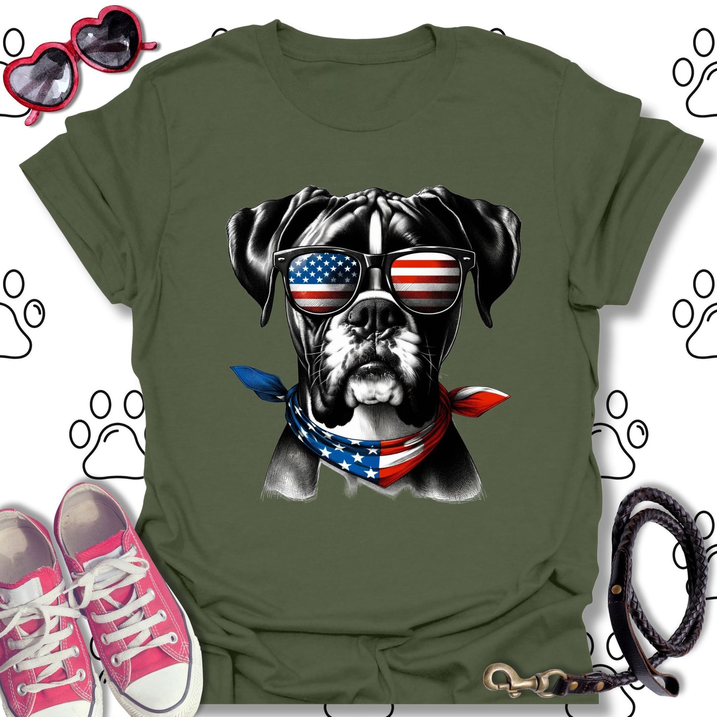 Boxer American Flag Sunglasses T-Shirt