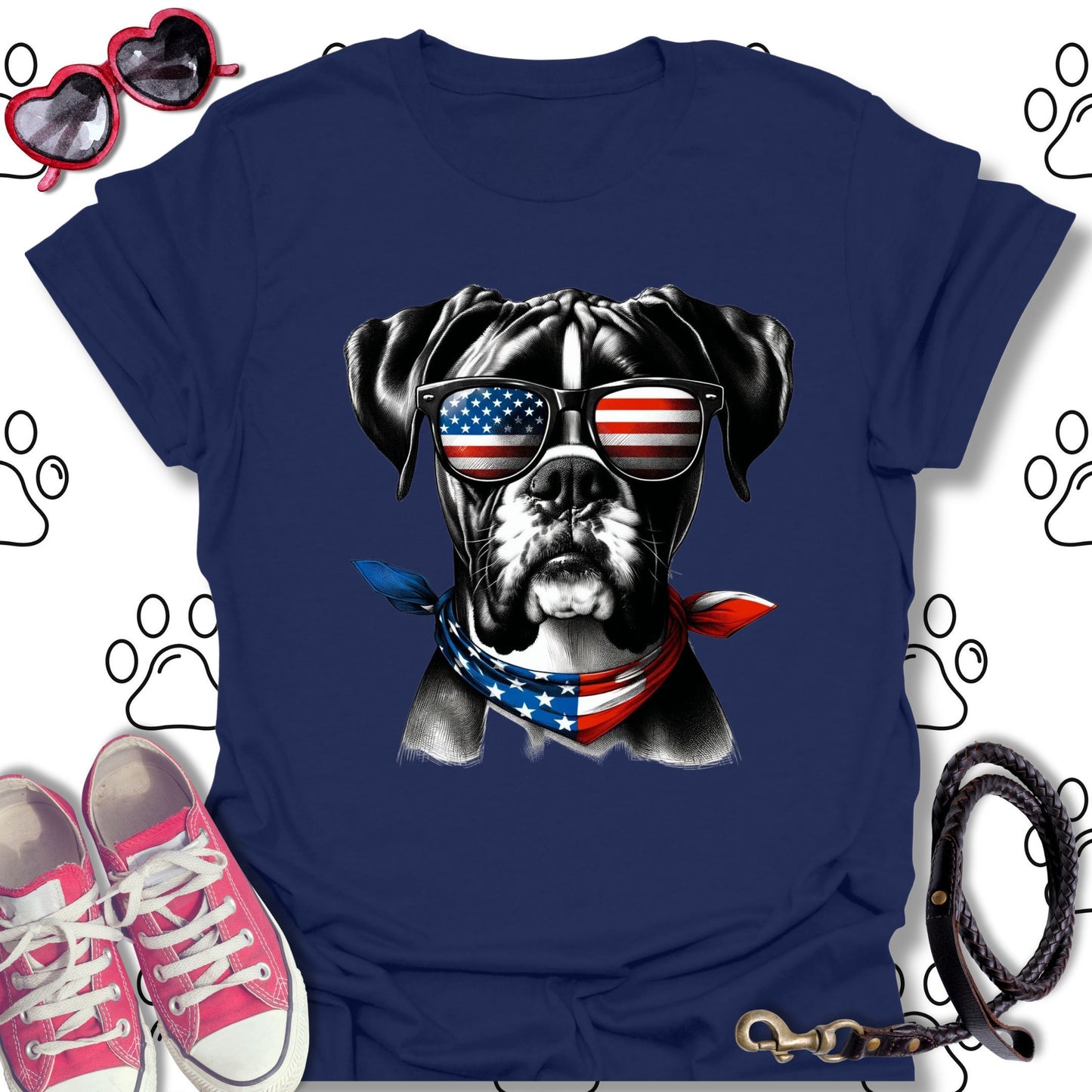 Boxer American Flag Sunglasses T-Shirt
