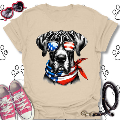Great Dane American Flag Sunglasses T-Shirt