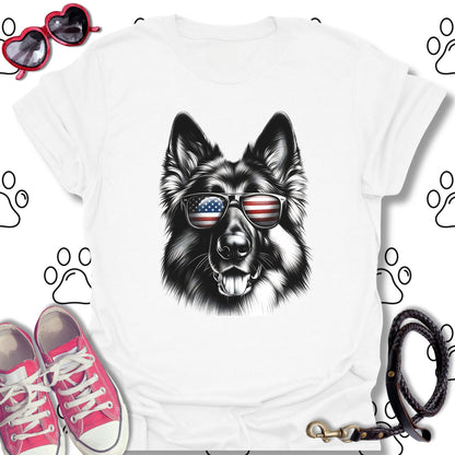 German Shepherd American Flag Sunglasses T-Shirt