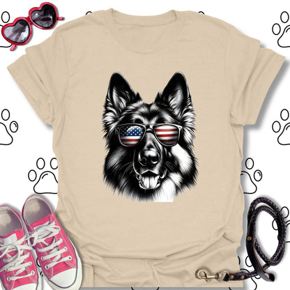 German Shepherd American Flag Sunglasses T-Shirt