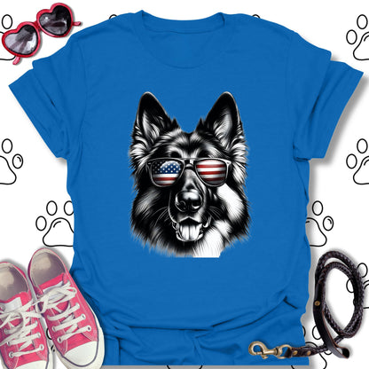 German Shepherd American Flag Sunglasses T-Shirt