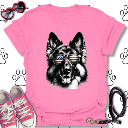 German Shepherd American Flag Sunglasses T-Shirt