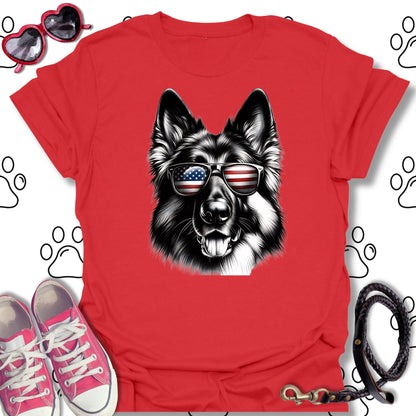 German Shepherd American Flag Sunglasses T-Shirt