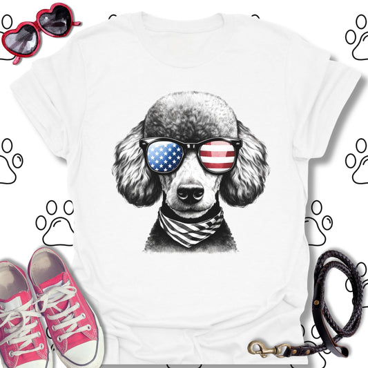 Poodle American Flag Sunglasses T-Shirt