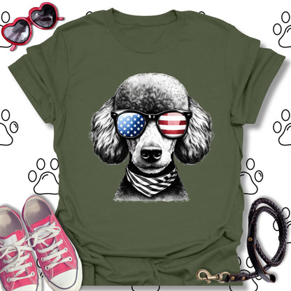 Poodle American Flag Sunglasses T-Shirt