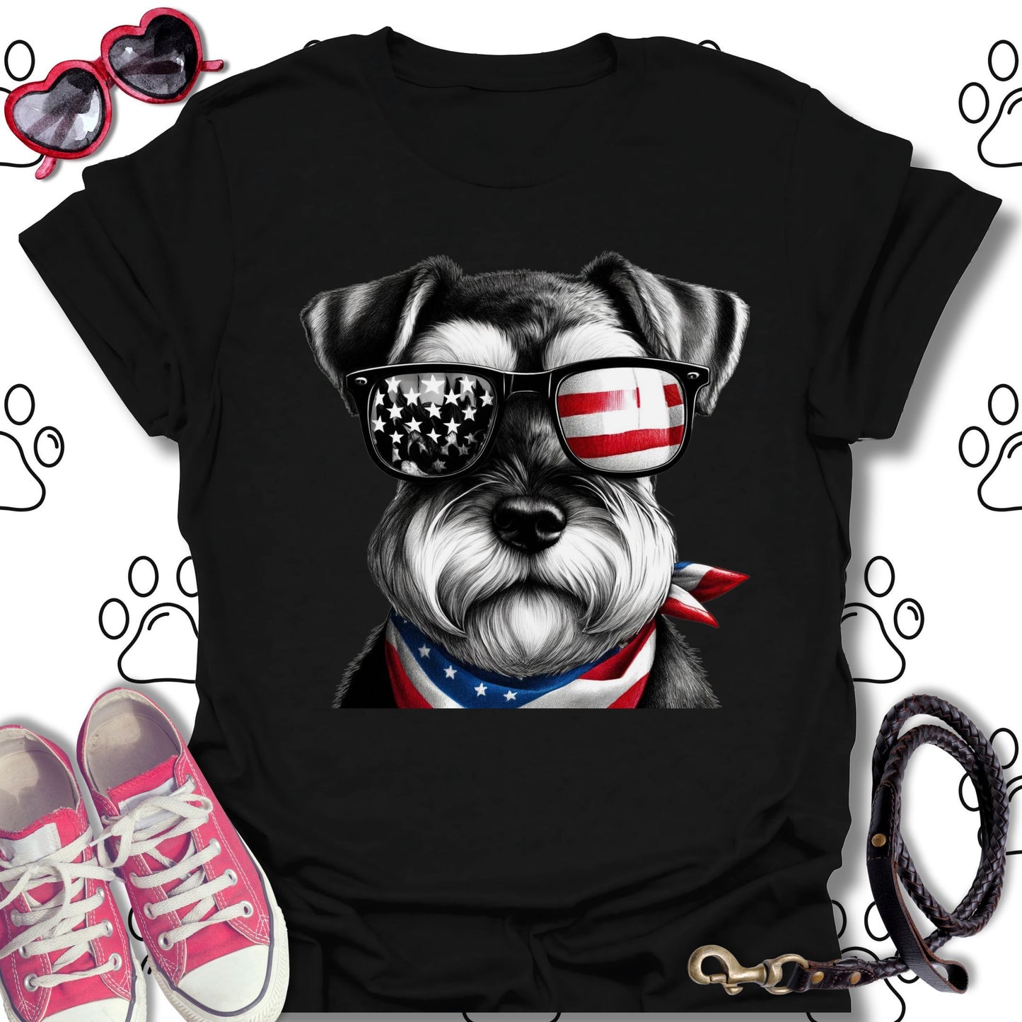 Schnauzer American Flag Sunglasses T-Shirt