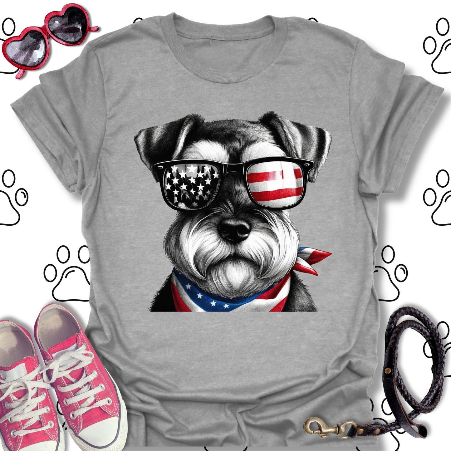 Schnauzer American Flag Sunglasses T-Shirt