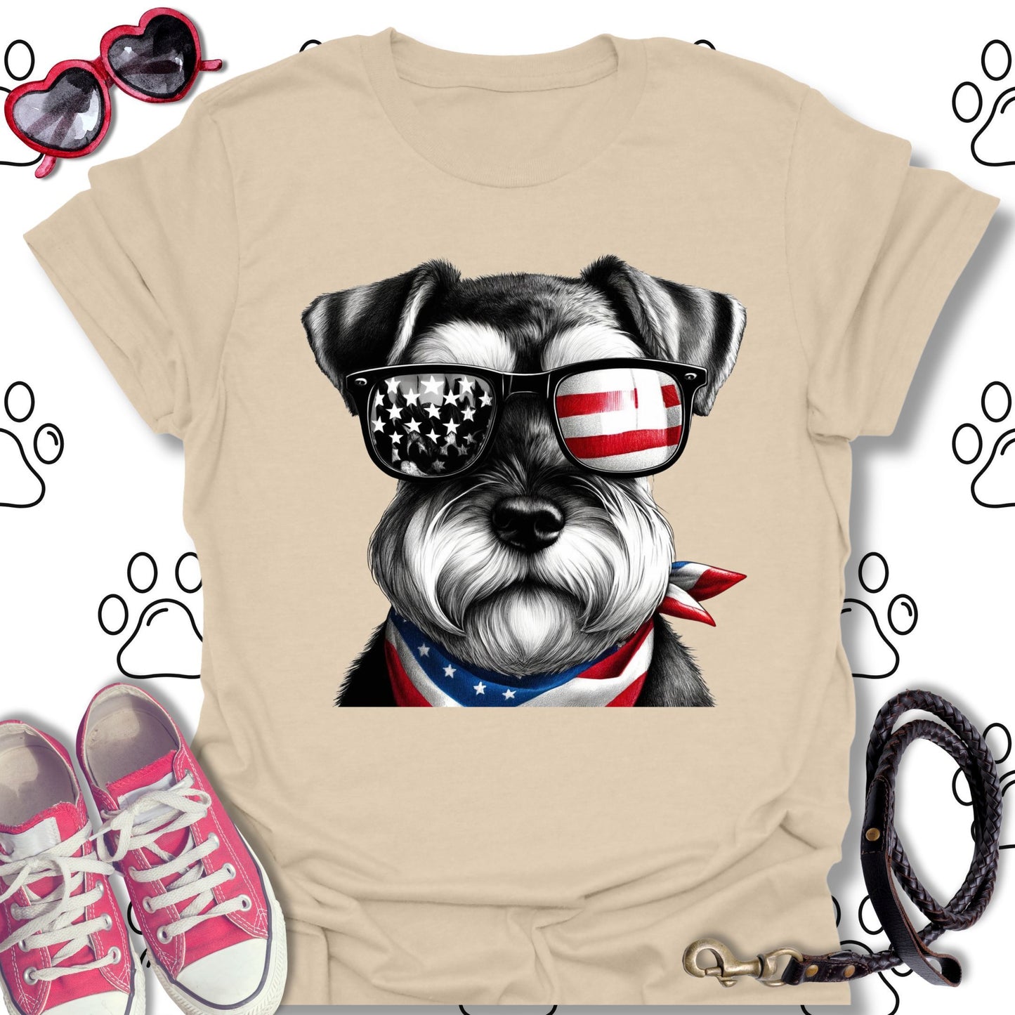 Schnauzer American Flag Sunglasses T-Shirt