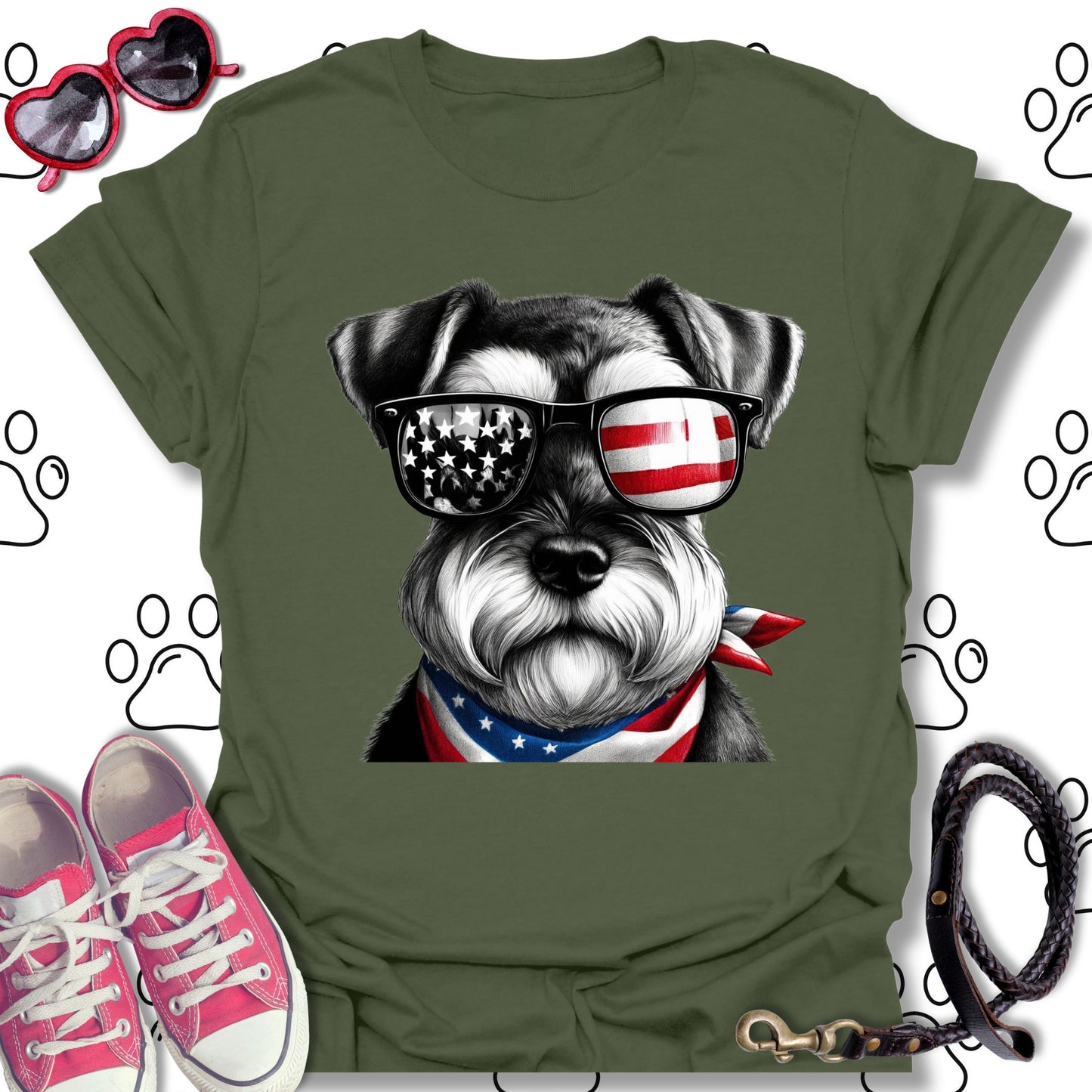 Schnauzer American Flag Sunglasses T-Shirt