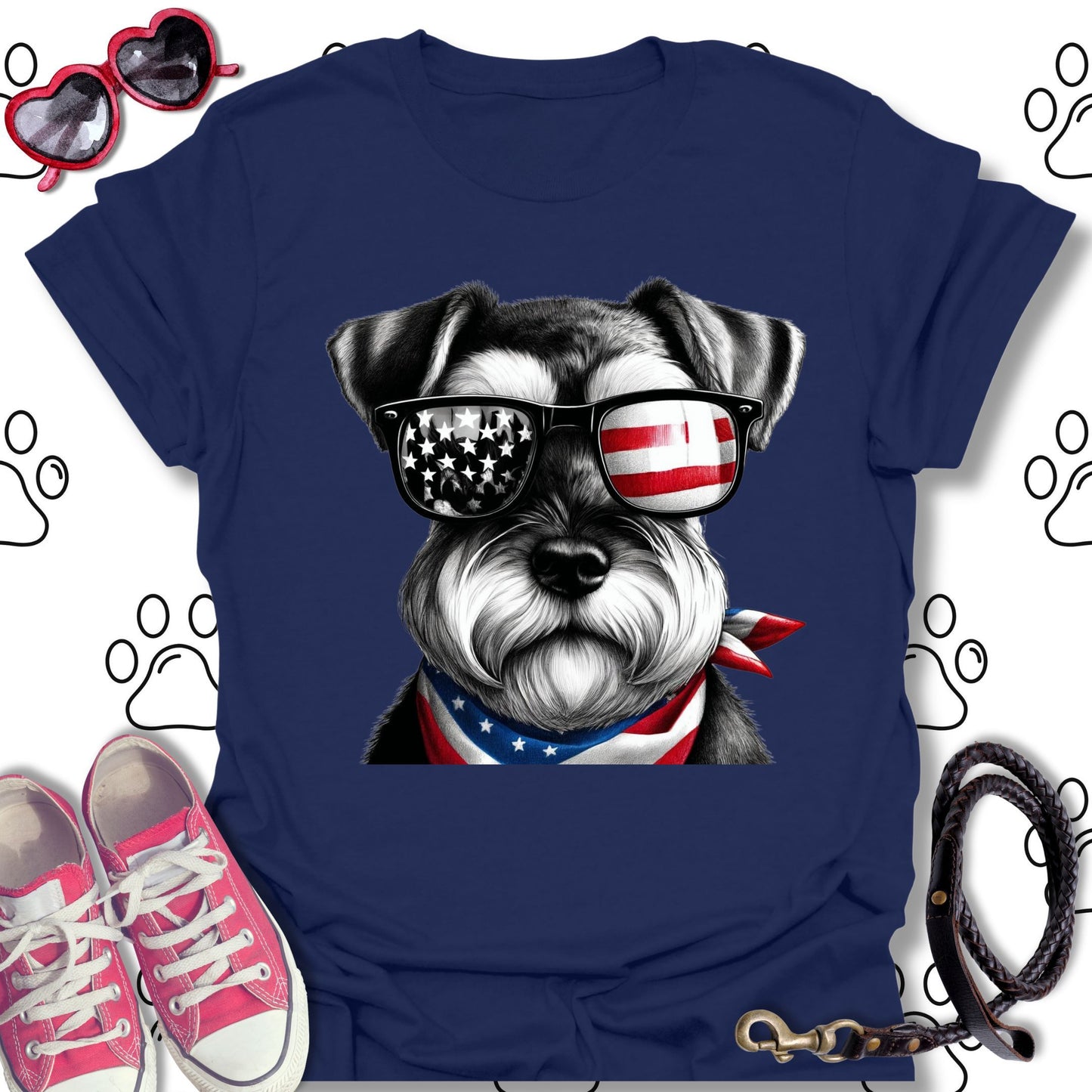 Schnauzer American Flag Sunglasses T-Shirt