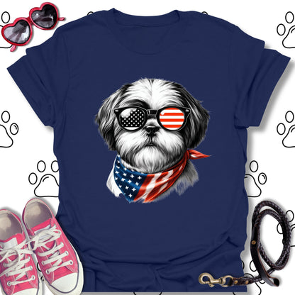 Shih Tzu American Flag Sunglasses T-Shirt