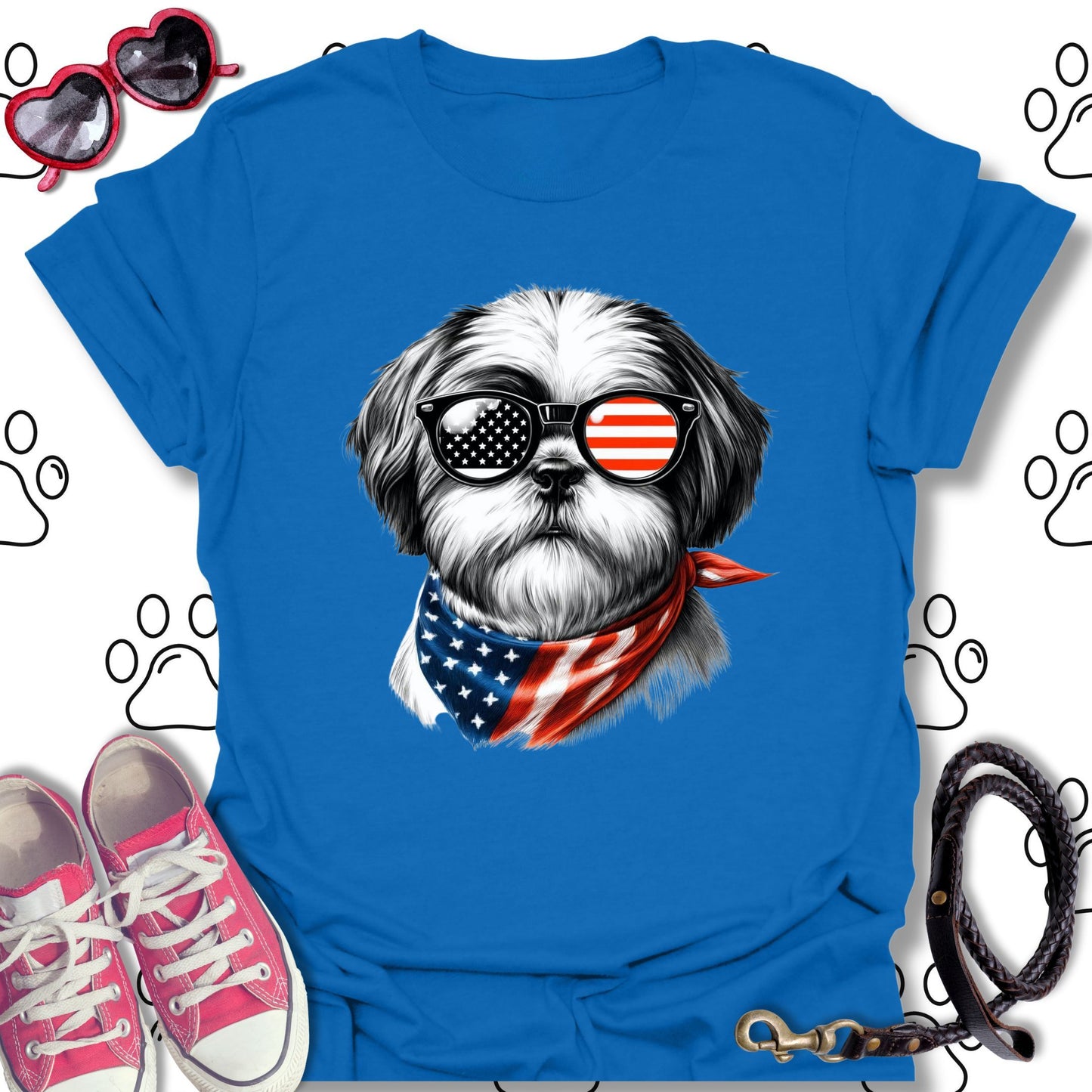 Shih Tzu American Flag Sunglasses T-Shirt
