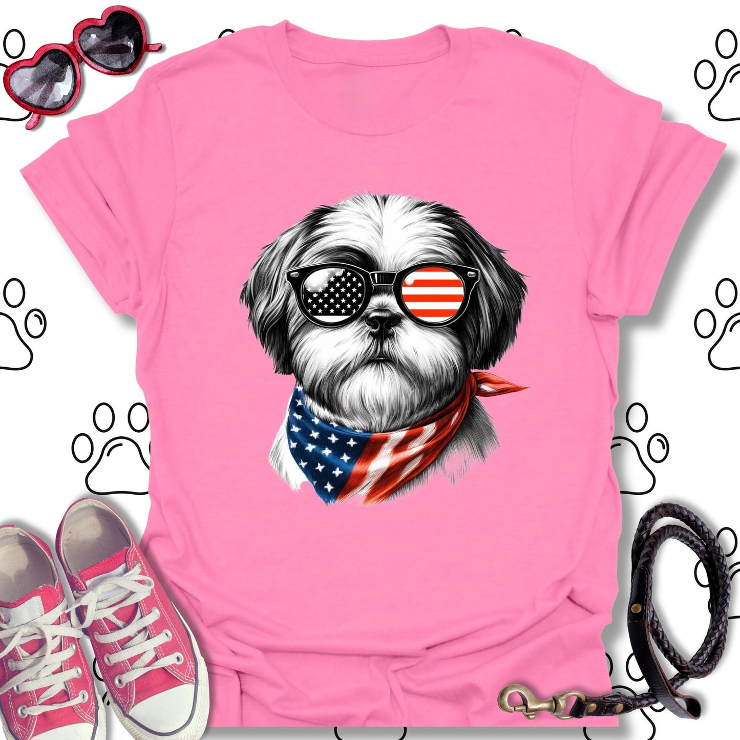 Shih Tzu American Flag Sunglasses T-Shirt