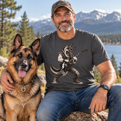 German Shepherd Shredding Guitar T-Shirt