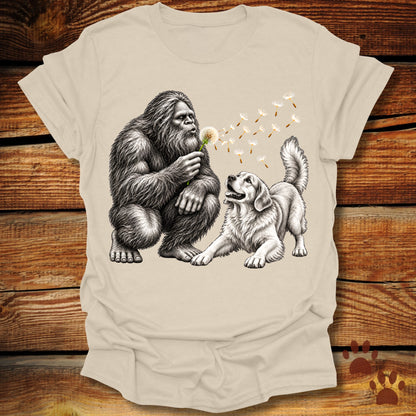 Bigfoot and Golden Retriever Dandelion T-Shirt