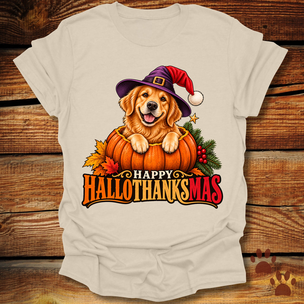 Happy Hallothanksmas Golden Retriever T-Shirt