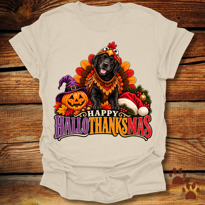 Happy Hallothanksmas Black Labrador Turkey T-Shirt