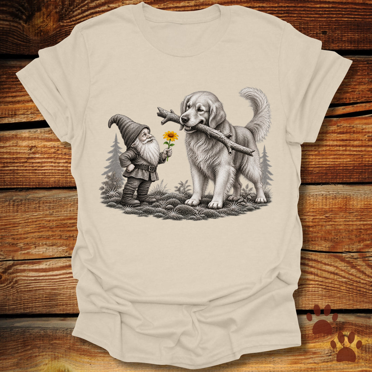Gnome and Golden Retriever T-Shirt
