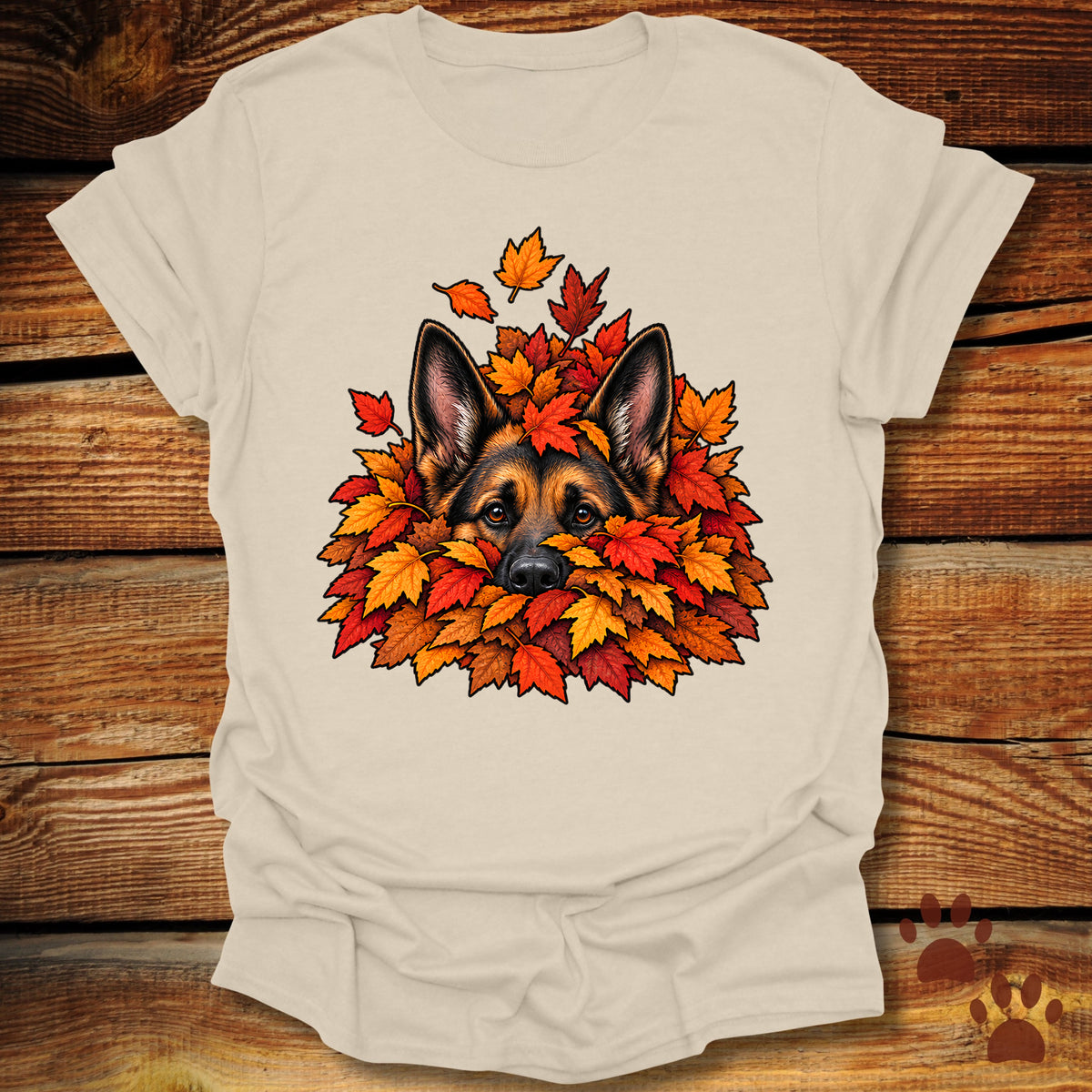 German Shepherd Leaf Pile T-Shirt - Front & Back Print