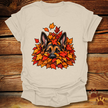 German Shepherd Leaf Pile T-Shirt - Front & Back Print