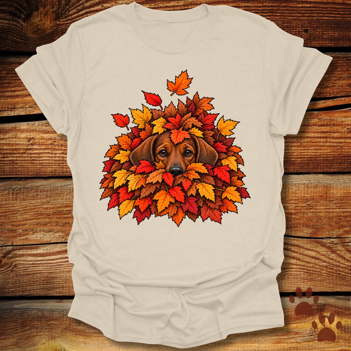 Dachshund Leaf Pile T-Shirt - Front & Back Print