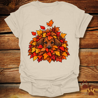 Dachshund Leaf Pile T-Shirt - Front & Back Print