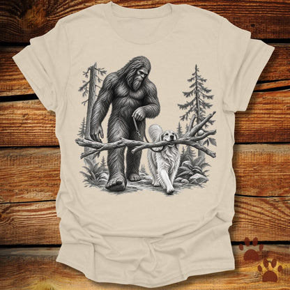 Bigfoot Golden Retriever Woodland T-Shirt