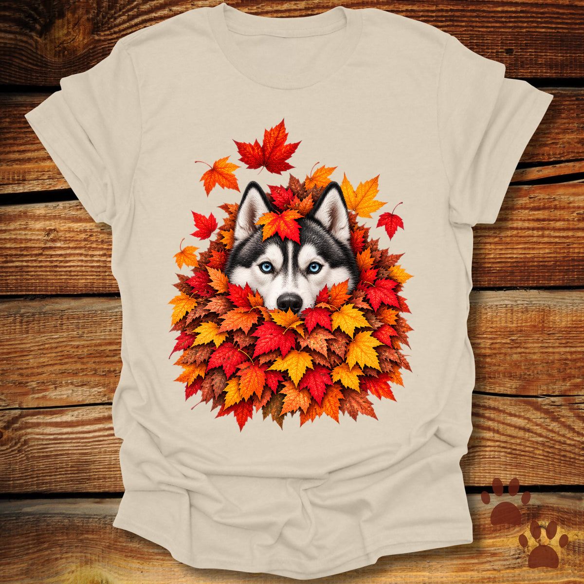 Husky Leaf Pile T-Shirt - Front & Back Print