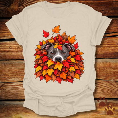 Pitbull Leaf Pile T-Shirt - Front & Back Print
