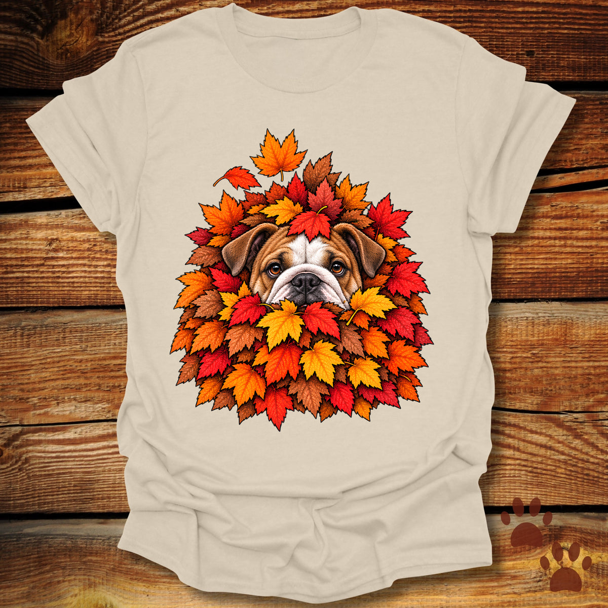 Bulldog Leaf Pile T-Shirt - Front & Back Print