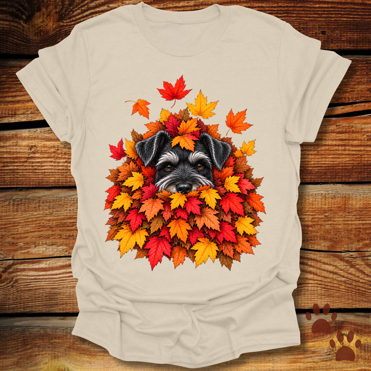 Schnauzer Leaf Pile T-Shirt - Front & Back Print