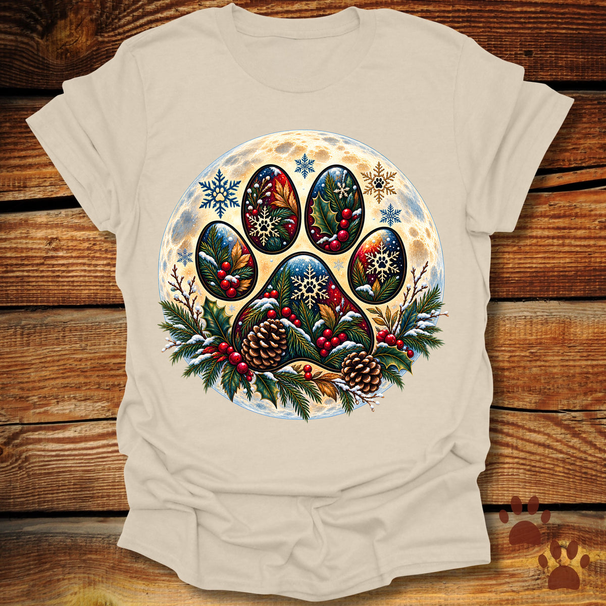 Dog Paw Christmas Moon T-Shirt