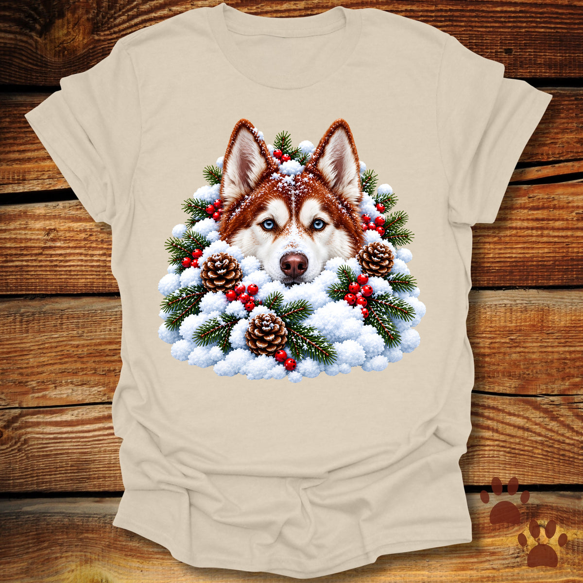Red Husky Snow Pile T-Shirt