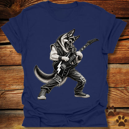 German Shepherd Shredding Guitar T-Shirt