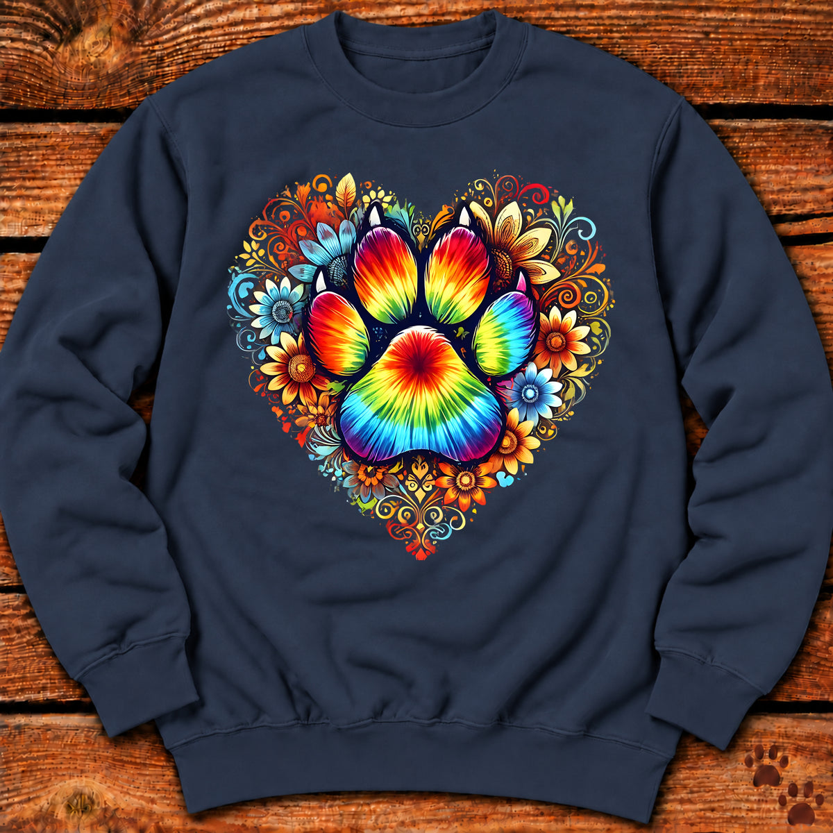 Rainbow Paw Print Heart Crewneck
