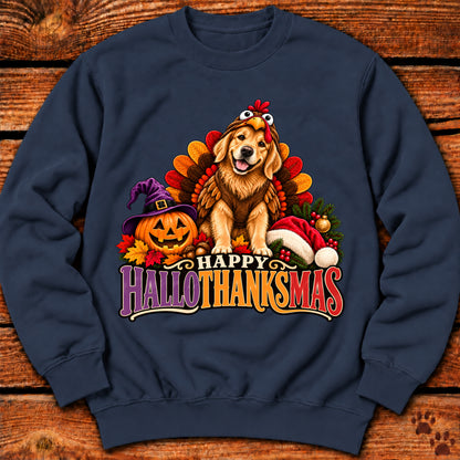 Happy Hallothanksmas Golden Retriever Turkey Sweatshirt