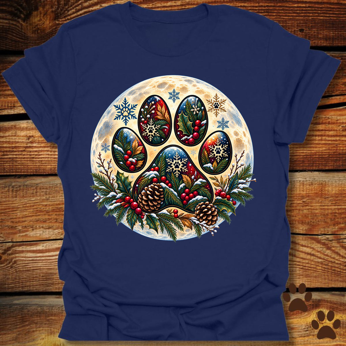 Dog Paw Christmas Moon T-Shirt