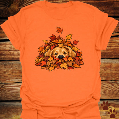 Golden Retriever Leaf Pile T-Shirt - Front & Back Print